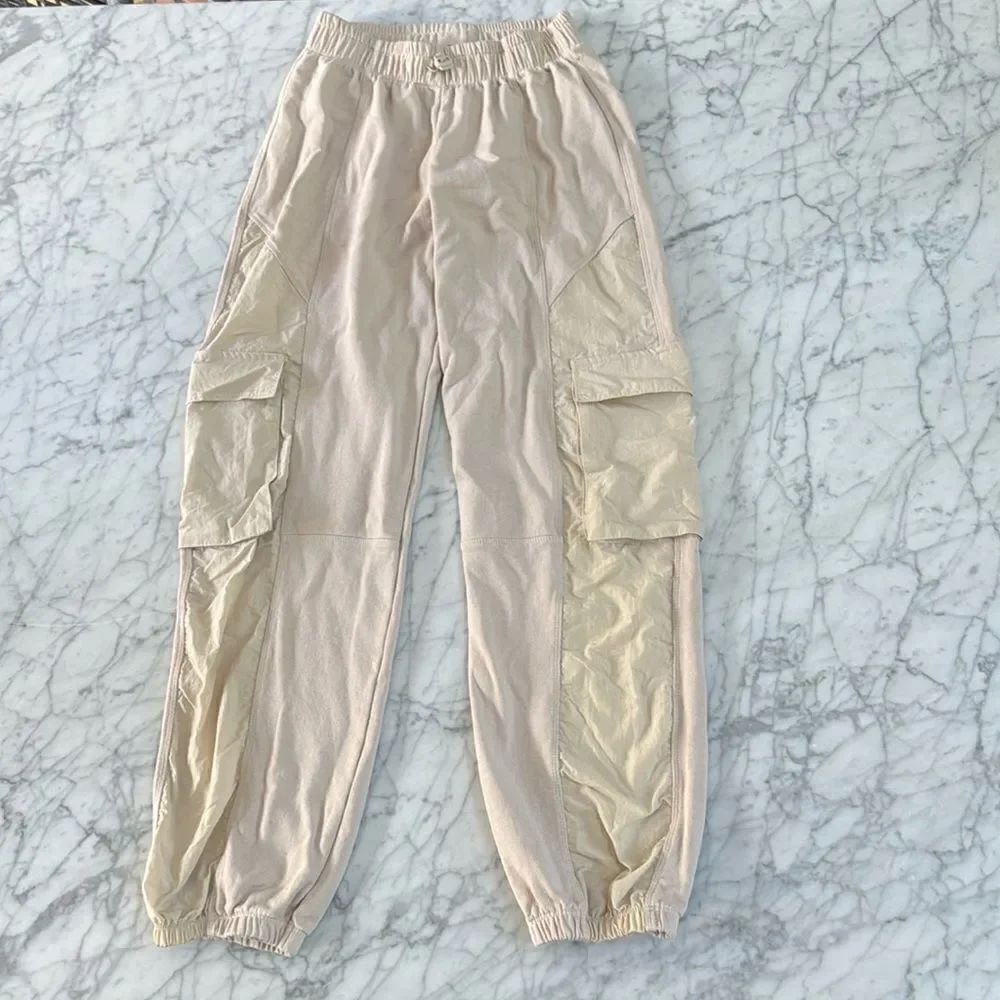 ZARA Girls Cargo Jogger Pants Light Pink Beige - Size 13/14
